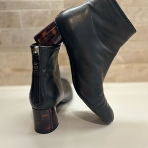 AGL Black Leather Ankle Booties with Tortoiseshell Heel